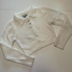 White Fuzzy Cropped Sweater